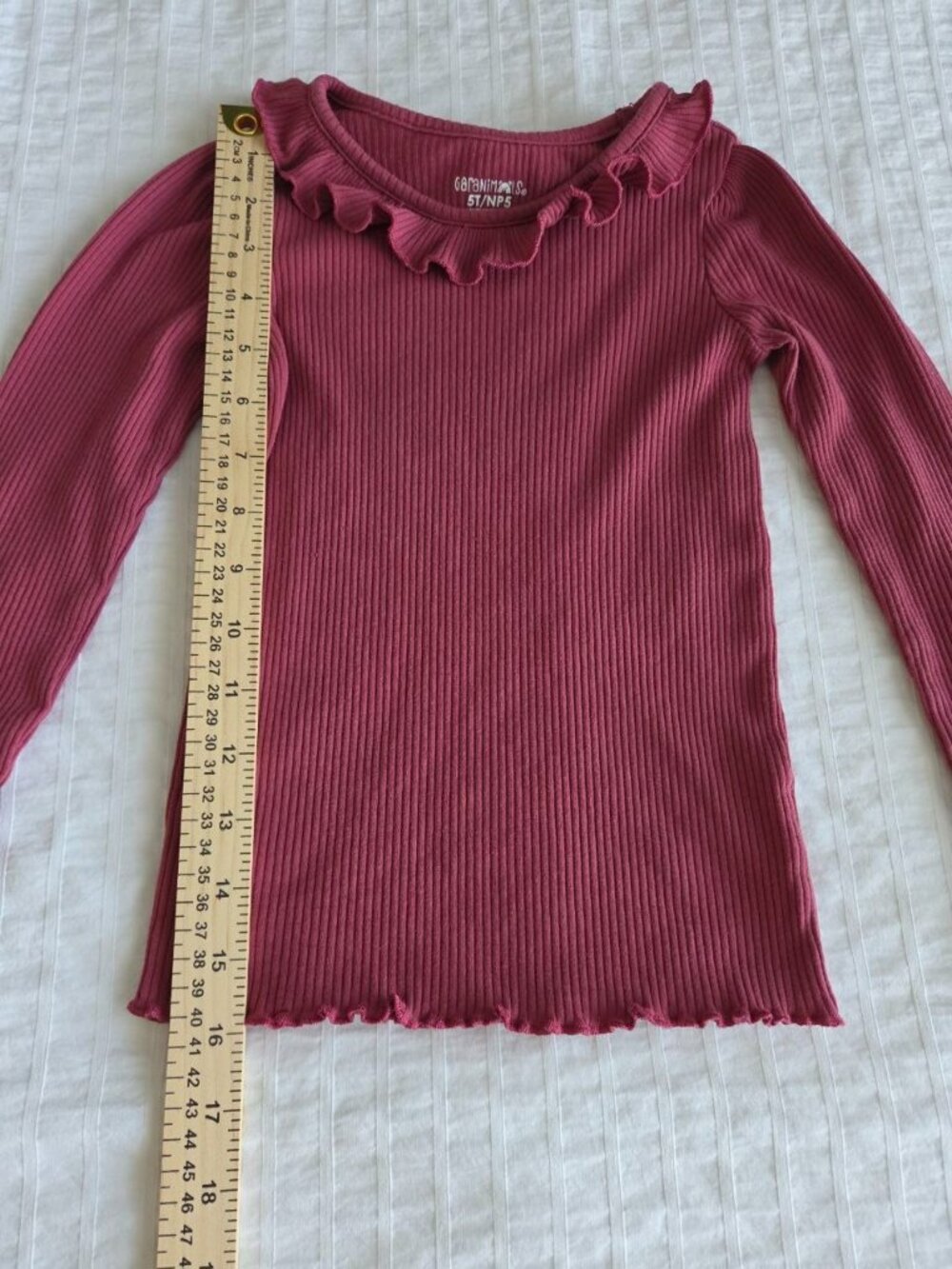 Garanimals Girls Ribbed Long Sleeve Ruffle Top Burgundy Size 5T Stretch Cotton - Picture 6 of 7